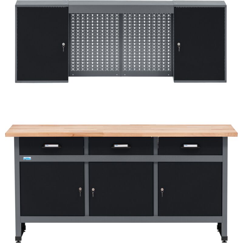Kit d'atelier Küpper 70421-9, équipement d'atelier, établi 170 cm avec plateau en hêtre massif, armoire suspendue