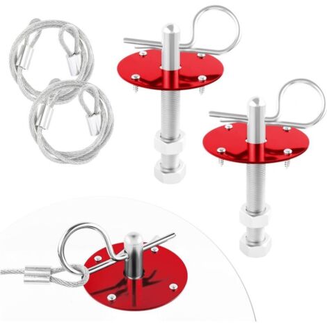 Kit d'Attache Rapide pour Capot de Voiture - 2 Pièces Clip de Goupille pour Fixer le Couvercle et Réduire les Secousses - Accessoires Extérieurs Universels (Rouge)