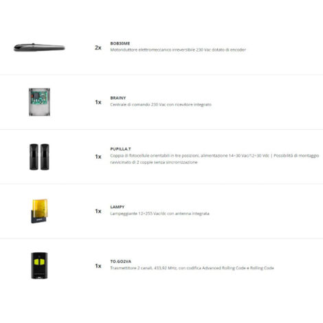 KIT D'AUTOMATISATION POUR PORTAILS BATTANTS 230 VAC 3M BENINCA' 9598106 KBOB30ME.B