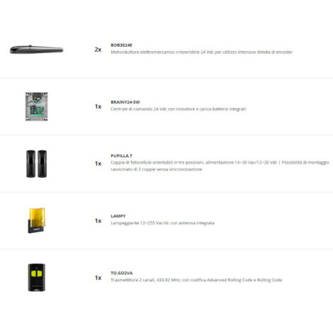 KIT D'AUTOMATISATION POUR PORTAILS BATTANTS 24 VDC 3M BENINCA' 9598375 KBOB3024E.B