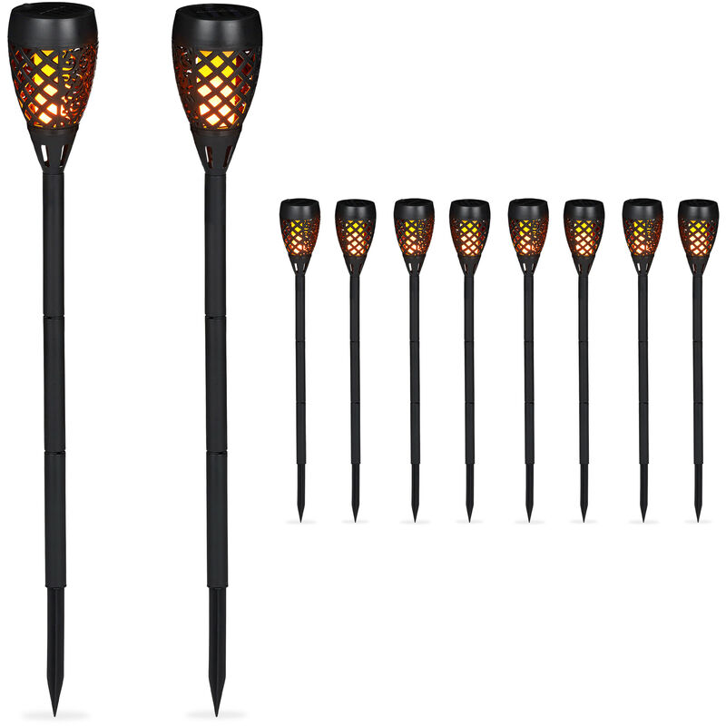 

Kit de 10 Antorchas Solares de Jardín para Clavar al Suelo, Plástico, Negro, 78 cm