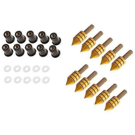 Kit de 10 boulons, écrous et rondelles pour pare-brise de moto - Pièces modifiées - Livraison directe - Or