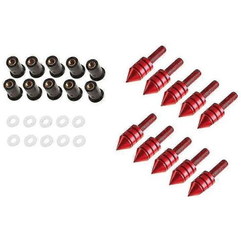 Kit de 10 boulons, écrous et rondelles pour pare-brise de moto - Pièces modifiées - Livraison directe - Rouge