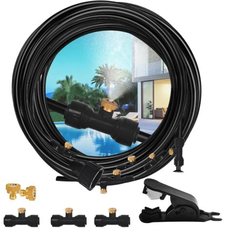 Kit de 10 m pour nébuliseur extérieur à monter soi-même : système de brumisation rafraîchissant pour jardin, tuyau de brumisation de 10 m et 12 buses en laiton pour terrasse, patio ou serre.