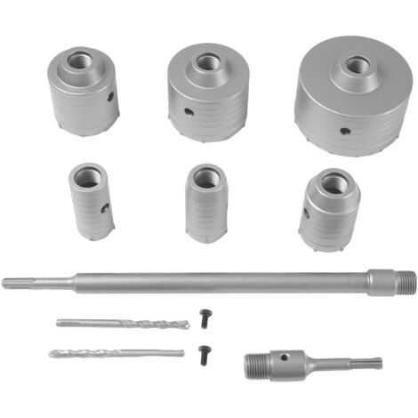 Kit de 10 scies cloches pour béton, ensemble de scies cloches pour béton, brique, pierre et mur en ciment, pour douilles de 35 mm, 40 mm, 50 mm, 65 mm, 82 mm et 110 mm de diamètre