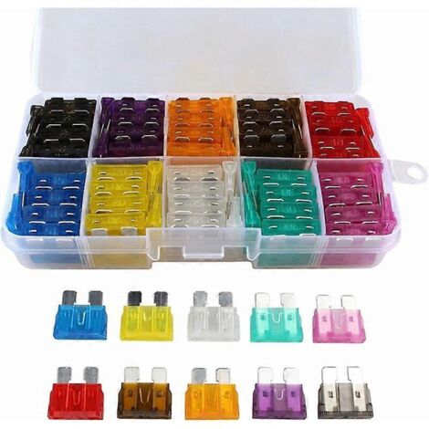 Kit de 100 fusibles à lames assortis pour voitures, camions, motos, bateaux et SUV (2A, 3A, 5A, 7,5A, 10A, 15A, 20A, 25A, 30A, 35A).