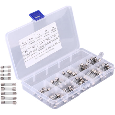 Kit de 100 fusibles verre 5x20mm 6x30mm pour voiture, assortiment 0.2A à 30A, fusibles automobiles, accessoires auto.