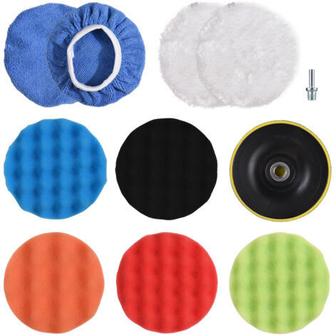 Kit de 11 almohadillas de pulido de 5 pulgadas  Esponja de espuma + bonete de lana autoadhesivo  Accesorio para taladro  Limpieza de coche, hogar, baño y cocina
