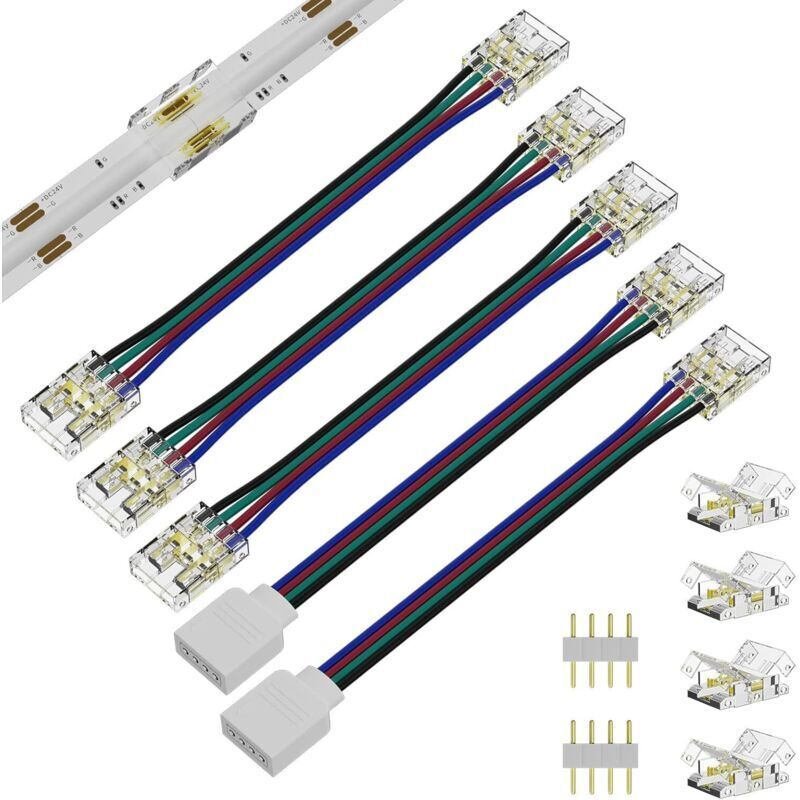 Kit de 11 Connecteurs LED 10mm 4Pin pour Ruban COB, Connecteur Rapide d'Angle RGB, Accessoires de Connexion pour Bande Lumineuse