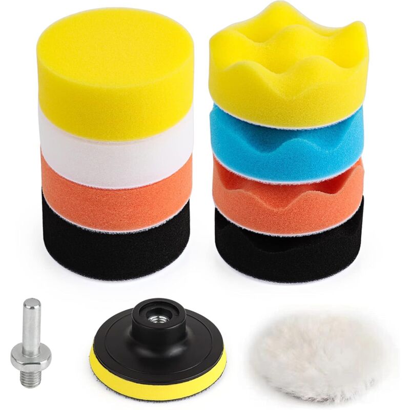 Jalleria - Kit de 11 esponjas de pulido de 80 mm con broca M10 y almohadilla de lana para pulir, afilar y encerar coches.