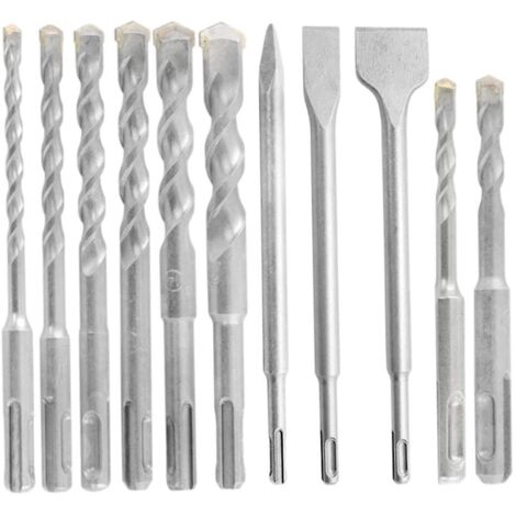 Kit de 11 forets pour marteau perforateur, burins portables pour pierre cimentée, avec jeu de forets.