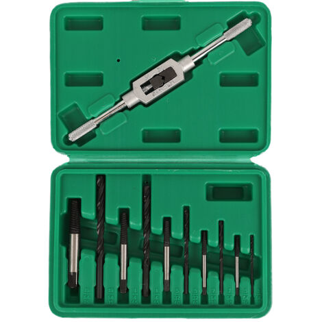 Kit de 11 piezas para extraer tornillos rotos: broca, extractor de tornillos rotos, llave para machos de roscar, destornillador.