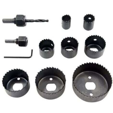 Kit de 11 scies-cloches avec mandrins et 8 lames en carbone de 19 à 64 mm