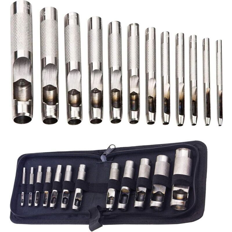 Kit de 12 outils de perforation pour cuir creux, bracelets de montre, toile, œillets 3 mm-19 mm (métal)