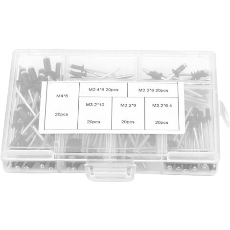 Kit de 120 rivets aveugles en aluminium M2.4 / M3.0 / M3.2 / M4, avec boîte.
