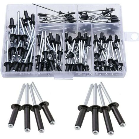 Kit de 120 rivets aveugles noirs en aluminium rivets aveugles rivets aveugles en aluminium M2.4 / M3.0 / M3.2 / M4 Kit assortiment de meubles