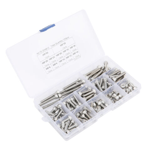 Kit de 120 vis à tête hexagonale en acier inoxydable 304, longueurs multiples, assortiment de clous et boulons