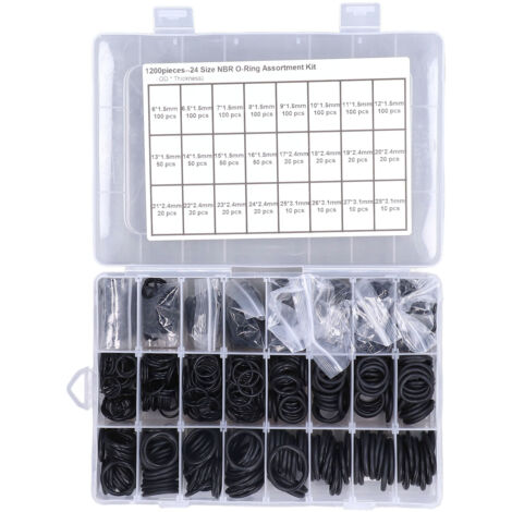 Kit de 1200 joints toriques en caoutchouc nitrile noir, assortiment de tailles multiples pour étanchéité