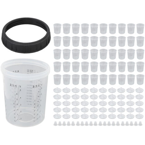 Kit de 122 pièces comprenant des godets de mélange pour pulvérisateur de peinture jetables avec système de couvercles à joints d'étanchéité pour pulvérisateur de peinture automobile, 0-810 ml