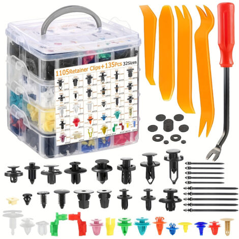 Kit de 1240 clips et fixations universels en nylon pour voiture, rivets auto assortis pour Toyota, GM, Ford, Honda et Chevy, avec attaches de câble et outil de retrait