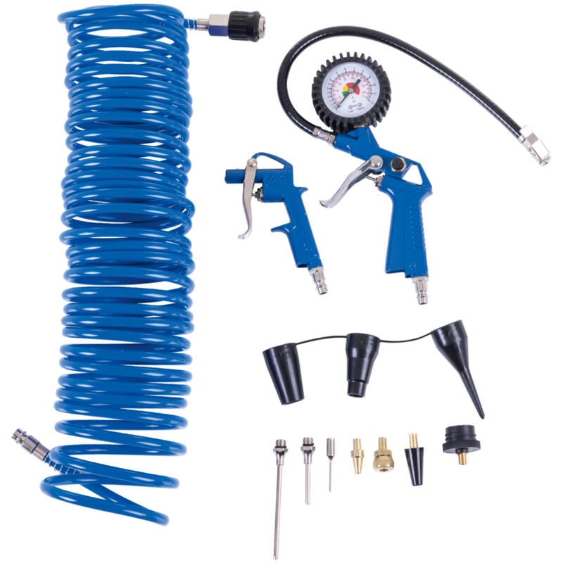Kit 14 accessoires pour tous compresseurs - Tuyau spiral 10m inclus - Scheppach