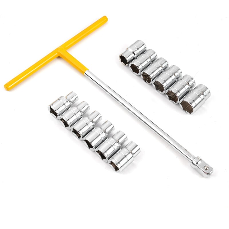 Kit de 13 clés à douille comprenant 1 tournevis à douille à poignée en T et 12 douilles, kit d'outils mécaniques pour la réparation automobile et la