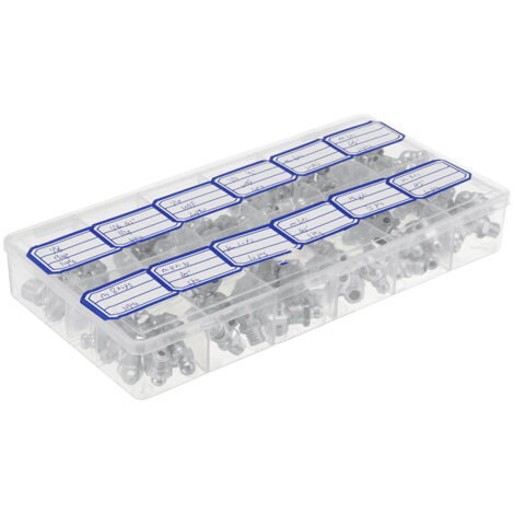 Kit de 130 graisseurs hydrauliques en métal galvanisé, assortiment de raccords métriques, impériaux, BSP, UNF, M6, M8, M10, 45°.