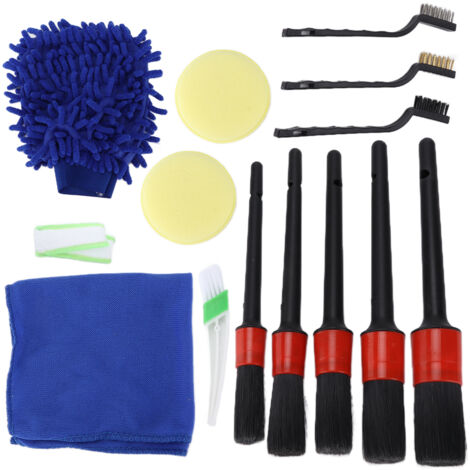 Kit de 14 cepillos para el cuidado del automóvil: interior, exterior y ruedas Kit de herramientas de limpieza con cepillo para aire acondicionado y cepillo para metal.