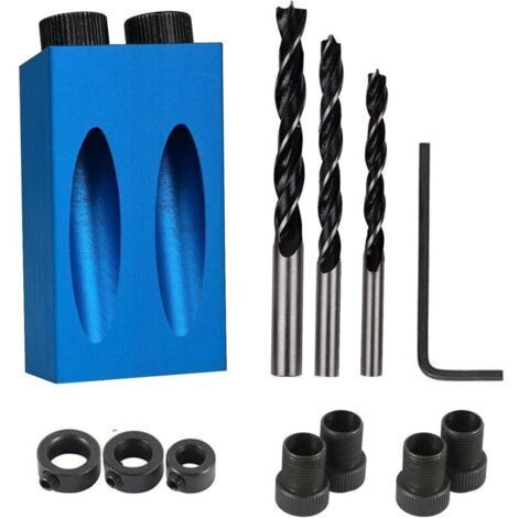 Kit de 14 gabarits de perçage de poche - Guides de menuiserie, outil d'angle de joint, localisateur de menuiserie - Fixation de trou incliné à 15° pour le travail du bois, forets de 6/8/10 mm