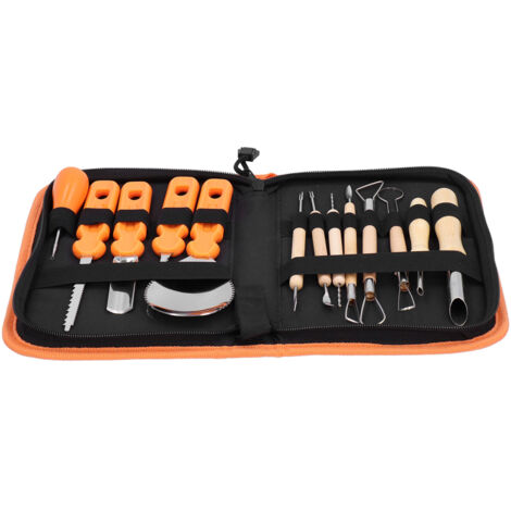 Kit de 14 Outils de Sculpture de Citrouille en Acier Inoxydable avec Pochette de Transport