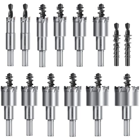 Kit de 14 scies cloches TCT de 12,7mm - 54mm - Scie Cloche En carbure de tungstène Pour métal, acier inoxydable, fer, bois, plastique - Avec 2 forets pilotes supplémentaires