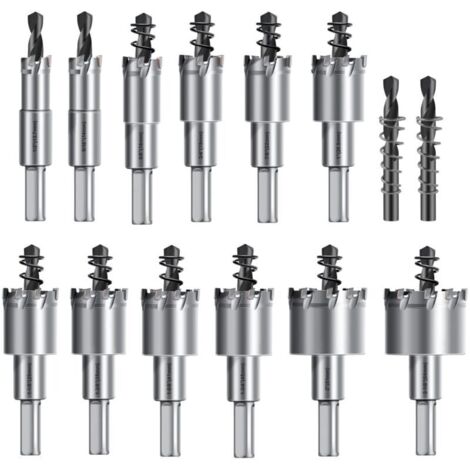 Kit de 14 scies cloches TCT de 12,7mm - 54mm - Scie Cloche En carbure de tungstène Pour métal, acier inoxydable, fer, bois, plastique - Avec 2 forets pilotes supplémentaires