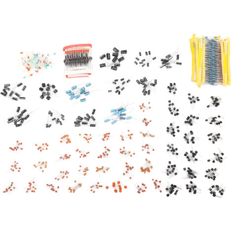 Kit de 1400 pièces composants électroniques : résistances film métal, condensateurs céramique et électrolytiques, transistors, diodes LED pour projets DIY