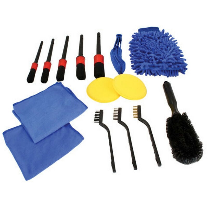 Kit de 15 brosses pour le nettoyage des autos interieur et exterieur