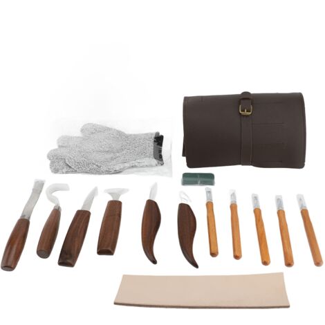 Kit de 15 outils de sculpture de précision avec manche en noyer, comprenant un grattoir à bois, un outil de sculpture sur bois, une pierre à polir et à affûter, ainsi qu'une pierre à sculpter
