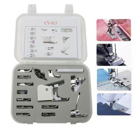 Kit de 15 piezas de prensatelas para máquinas de coser, accesorios profesionales de ajuste a presión para máquinas Brother, Singer, Viking, Janome y Kenmore.