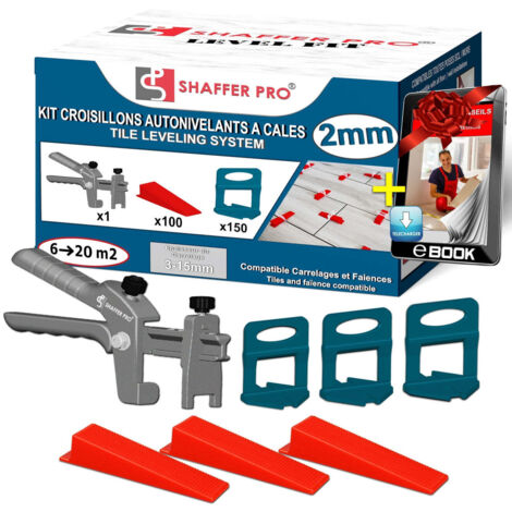 Kit de 150 Croisillons à Cale Autonivelante - 2 mm + 100 Cales - Shaffer Pro