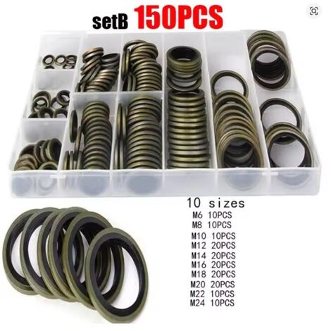 Kit de 150 joints toriques M6-M24 en caoutchouc galvanisé pour applications automobiles, hydrauliques, de plomberie et électriques. Ce kit comprend également des joints pour tuyaux isolants.