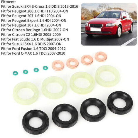 Kit de 16 joints d'injecteur pour moteurs 1.6 HDI diesel, rondelles d'étanchéité de rechange compatibles avec Citroën et Peugeot. Accessoires universels pour injecteurs d'huile.