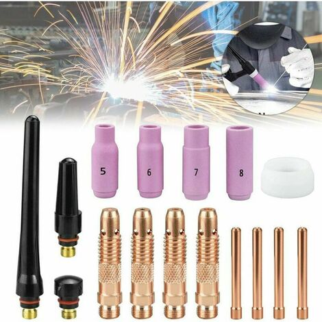 Kit de 16 Pcs Pince TIG Buse en Céramique Casquette Torche de Soudure TIG Gaz Lentille Corps de Pince TIG Capuchons Arrière TIG Accessoire Soudage pour WP - 17/18 / 26 TIG Torche Soudage