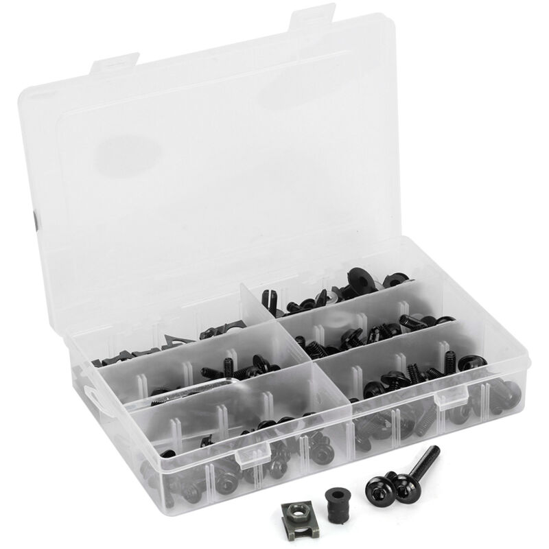 Ineasicer - Kit de 173 boulons de carénage de moto, vis de carrosserie de pare-brise, écrous et quincaillerie pour moto, noir