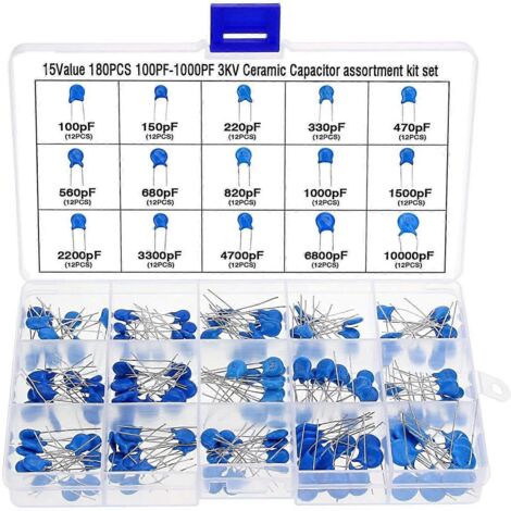 Kit de 180 condensateurs céramiques DIP haute tension (15 valeurs) de 100 pF à 10 000 pF