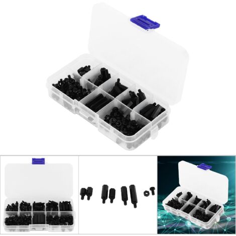 Kit de 180 pièces vis écrous M3 Nylon, assortiment de supports et entretoises (Noir)