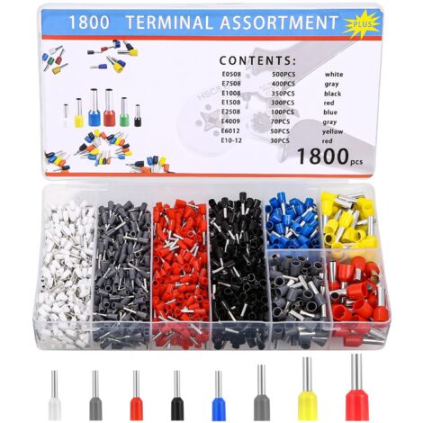 Kit de 1800 embouts de câble isolés 0.5mm² à 10mm² – Cosses à sertir en cuivre étamé – Pour connexions électriques professionnelles