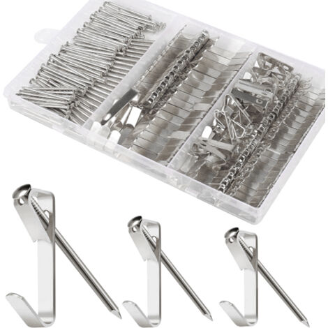 Kit de 184 ganchos para colgar cuadros, capacidad de 9/13,5/22,5 kg, con clavos, para marcos, lienzos, espejos, plata