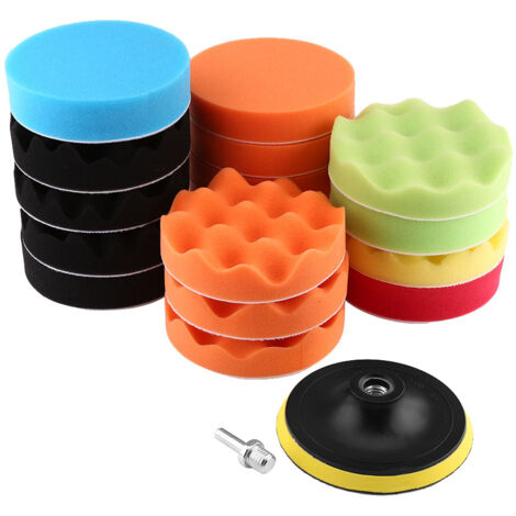 Kit de 19 tampons de polissage en éponge de 10 cm (4 pouces) pour polisseuse de voiture avec adaptateur de perceuse M10