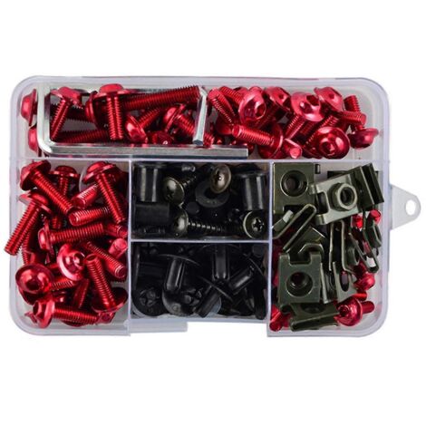 Kit de 195 vis et écrous pour carénage de moto - Vis universelles rouges