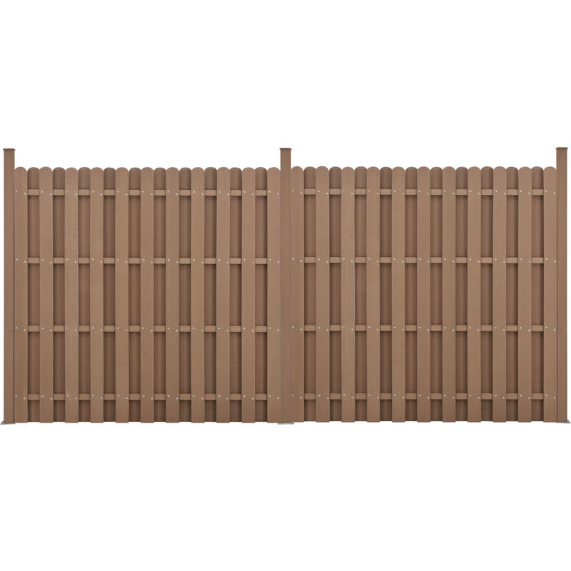[neu.holz] Kit de 2 Clôtures Barrière Brise Vue Brise Vent Bois Composite (WPC) Brun 185 x 376 cm
