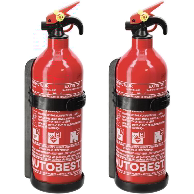 Autobest - Lot de 2 extincteurs 1kg à poudre classe abc
