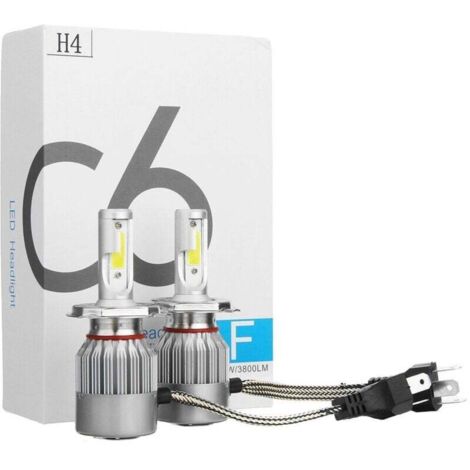 Kit de 2 lampes avec lumières à LED pour voiture et moto - ampoules bulbes pour phares avant COB H4 C6, 7600 lm, 36 W, 6000 K - lumière blanche